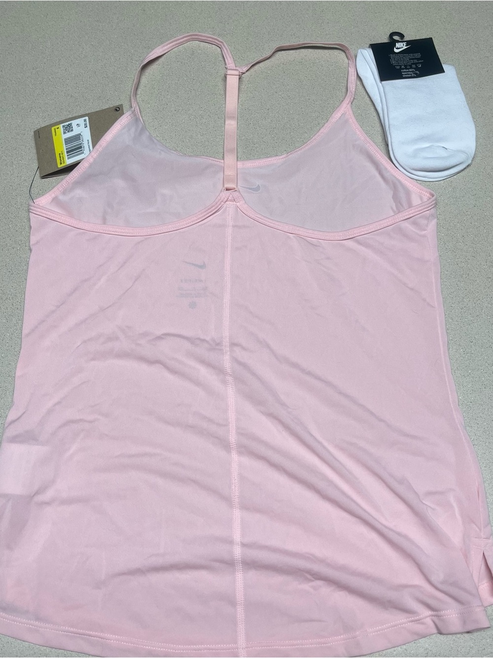 Nike Pink Racerback Tank with T-Back Strap and socks